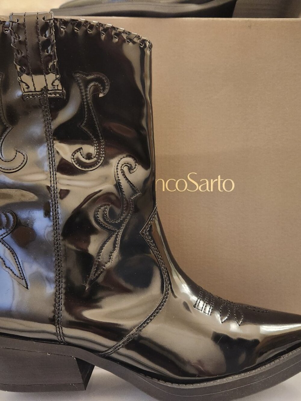 Franco Sarto "Lance 2" Patent Faux Leather Cowgirl Boots. NIB. Size 7.5